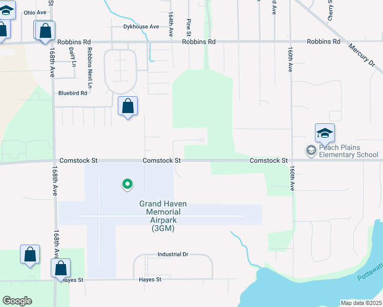 map of restaurants, bars, coffee shops, grocery stores, and more near 16315 Comstock Street in Grand Haven