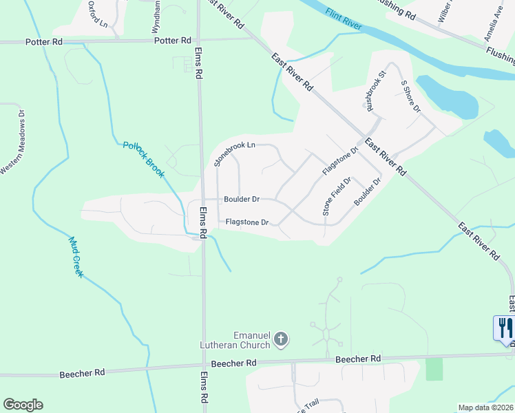 map of restaurants, bars, coffee shops, grocery stores, and more near 6429 Boulder Drive in Flushing
