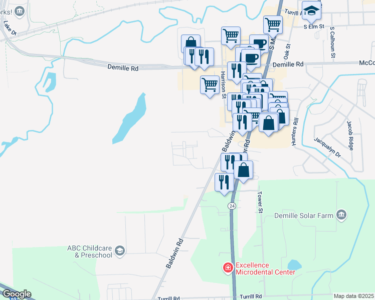 map of restaurants, bars, coffee shops, grocery stores, and more near 944 Baldwin Road in Lapeer