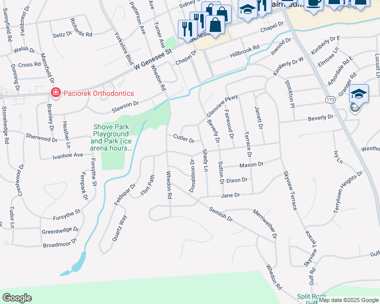 map of restaurants, bars, coffee shops, grocery stores, and more near 102 Simmons Terrace in Syracuse