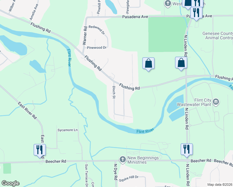 map of restaurants, bars, coffee shops, grocery stores, and more near 2217 Disch Street in Flushing