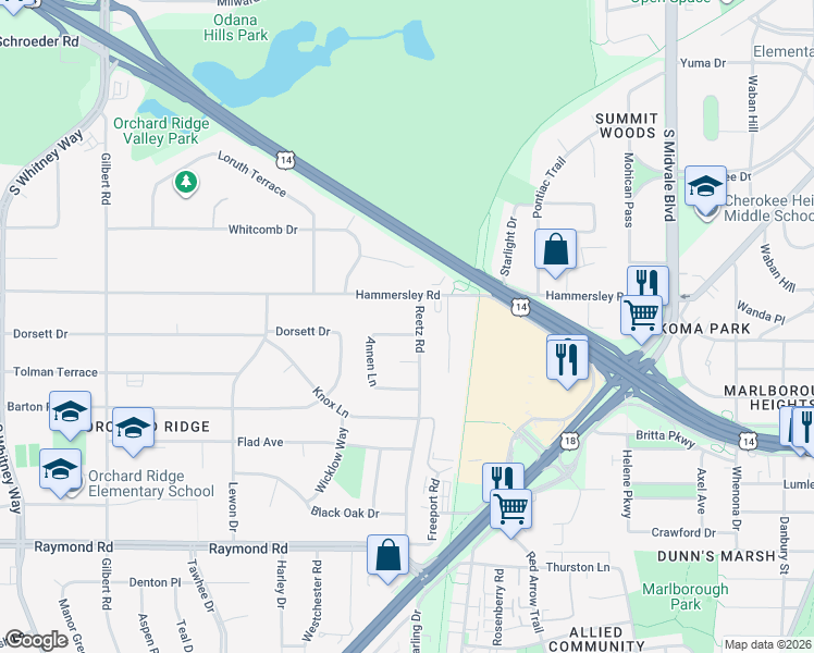 map of restaurants, bars, coffee shops, grocery stores, and more near 4906 Paul Avenue in Madison