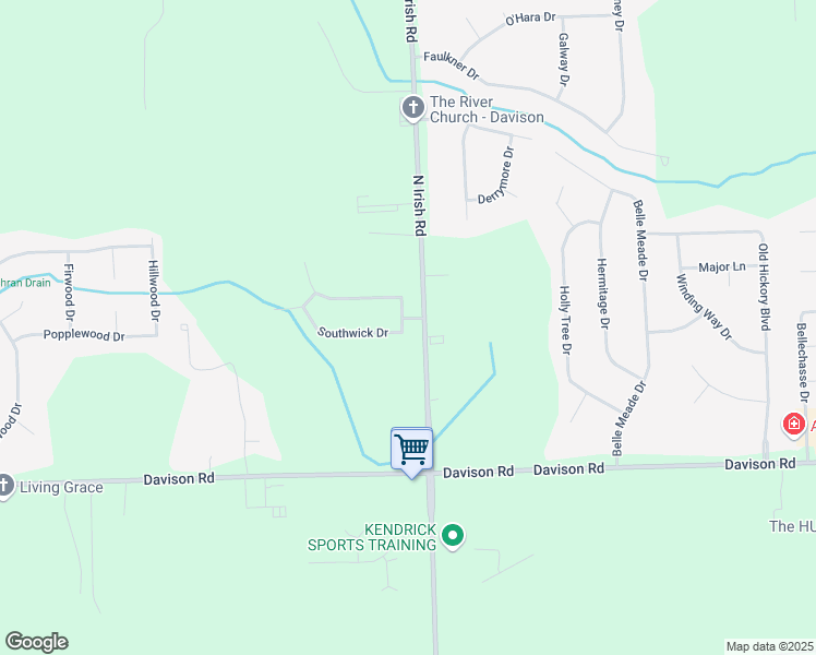 map of restaurants, bars, coffee shops, grocery stores, and more near 2157 Irish Road in Davison