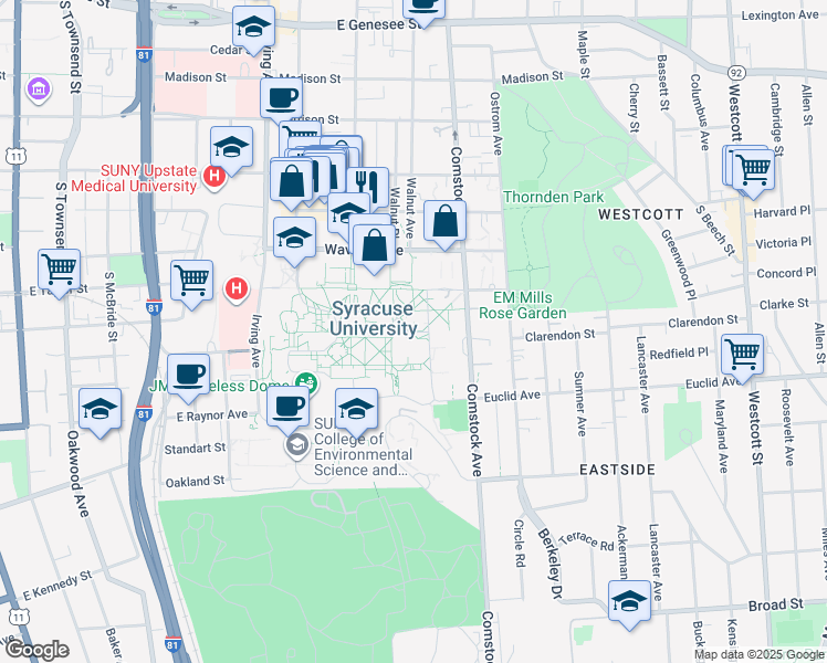 map of restaurants, bars, coffee shops, grocery stores, and more near in Syracuse