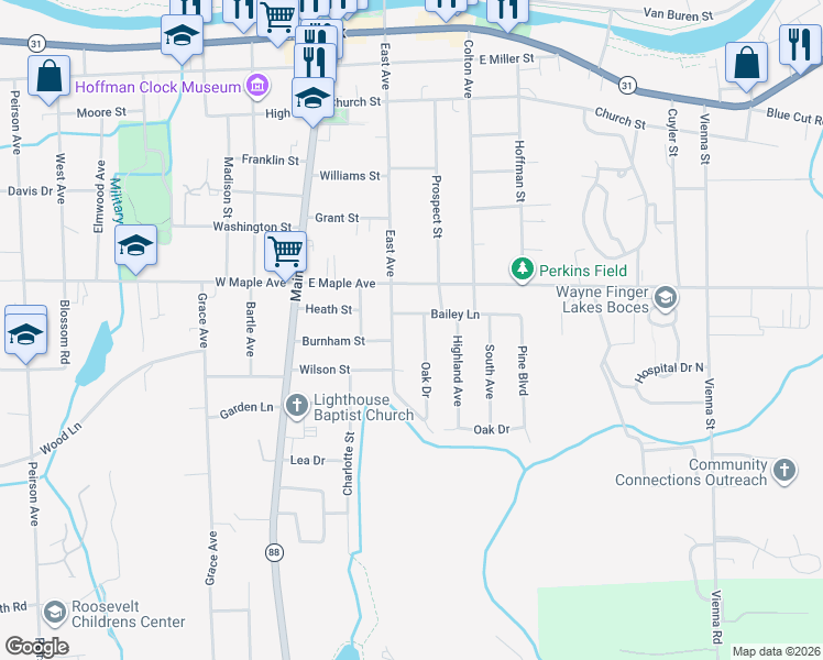 map of restaurants, bars, coffee shops, grocery stores, and more near 114 Linden Avenue in Newark