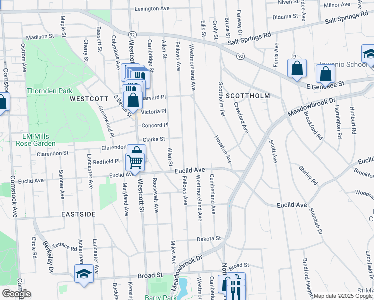 map of restaurants, bars, coffee shops, grocery stores, and more near 852 Westmoreland Avenue in Syracuse