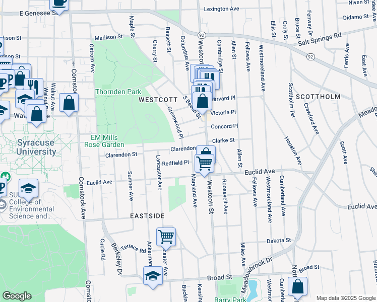 map of restaurants, bars, coffee shops, grocery stores, and more near 710 Maryland Avenue in Syracuse