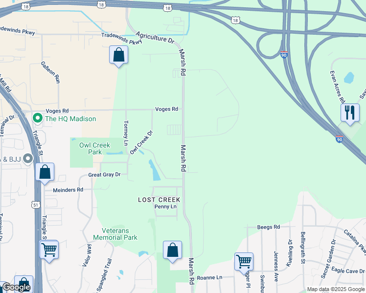 map of restaurants, bars, coffee shops, grocery stores, and more near 4558-4584 Marsh Rd in Madison