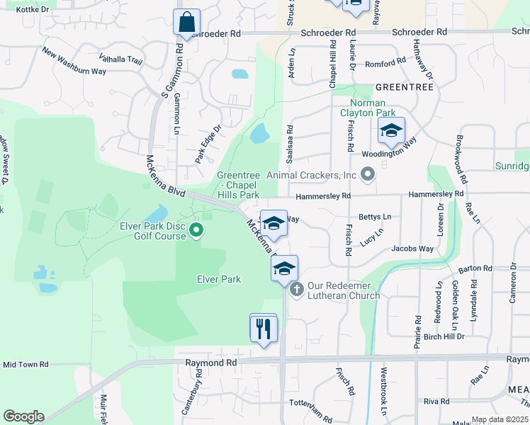 map of restaurants, bars, coffee shops, grocery stores, and more near 6733 Jacobs Way in Madison