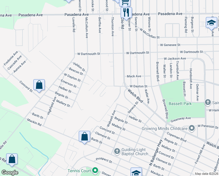 map of restaurants, bars, coffee shops, grocery stores, and more near 2393 W Dayton St in Flint