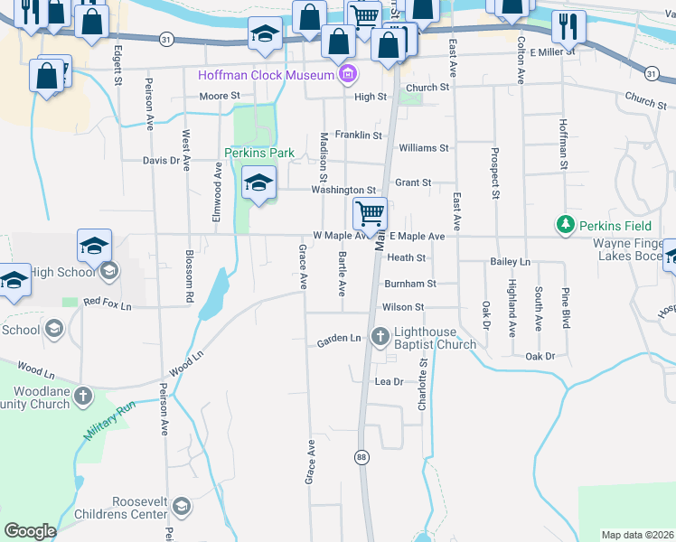 map of restaurants, bars, coffee shops, grocery stores, and more near 135 Bartle Avenue in Newark