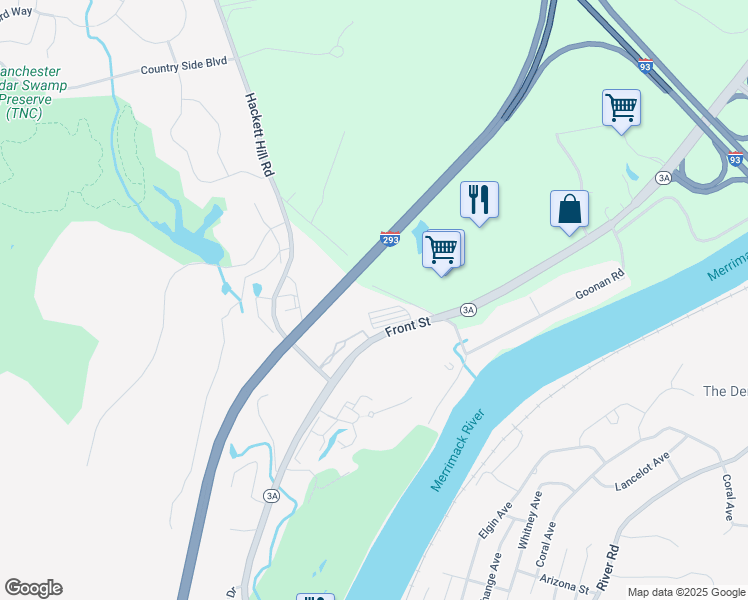 map of restaurants, bars, coffee shops, grocery stores, and more near 153 Bemis Savoie Road in Manchester