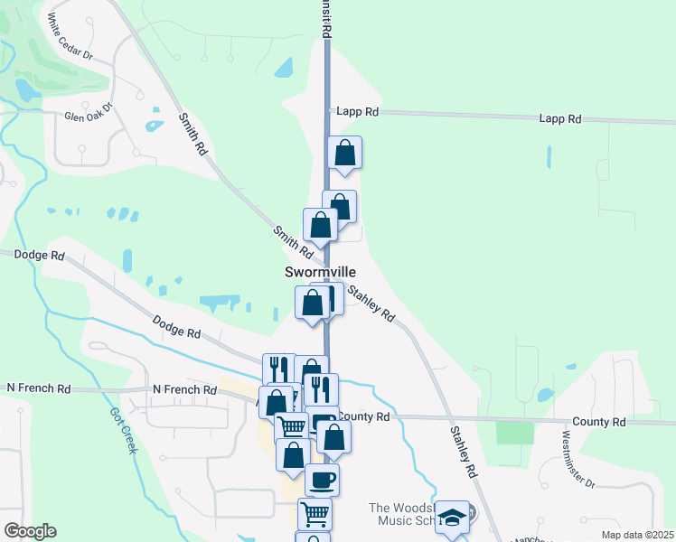 map of restaurants, bars, coffee shops, grocery stores, and more near 8020 Stahley Road in East Amherst