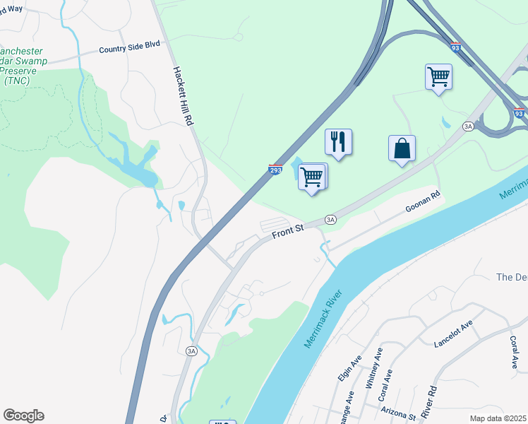 map of restaurants, bars, coffee shops, grocery stores, and more near 153 Bemis Savoie Road in Manchester