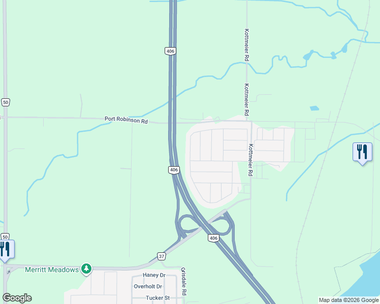 map of restaurants, bars, coffee shops, grocery stores, and more near 100 Esther Crescent in Thorold