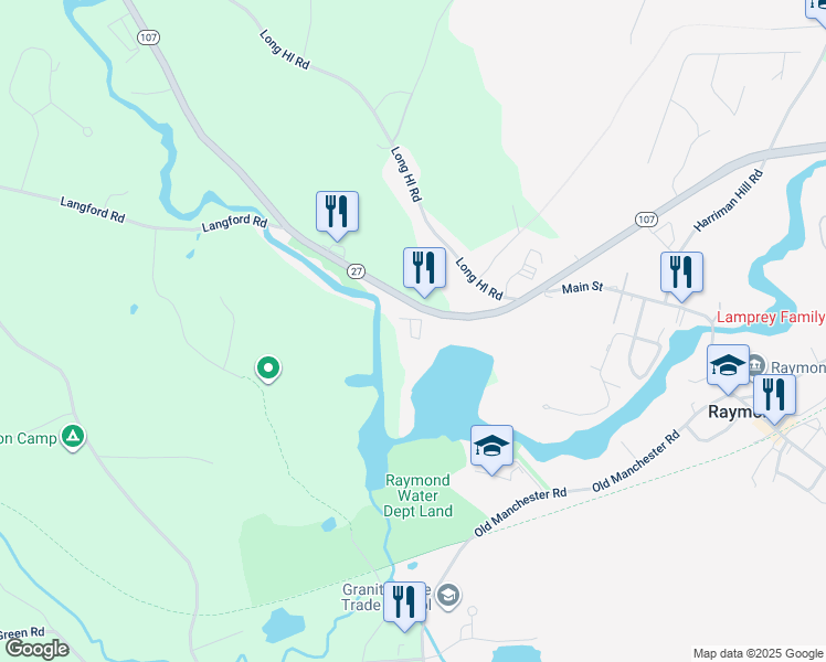 map of restaurants, bars, coffee shops, grocery stores, and more near 162 New Hampshire 27 in Raymond