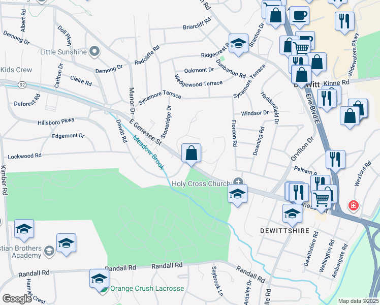 map of restaurants, bars, coffee shops, grocery stores, and more near 4004 East Genesee Street in Syracuse