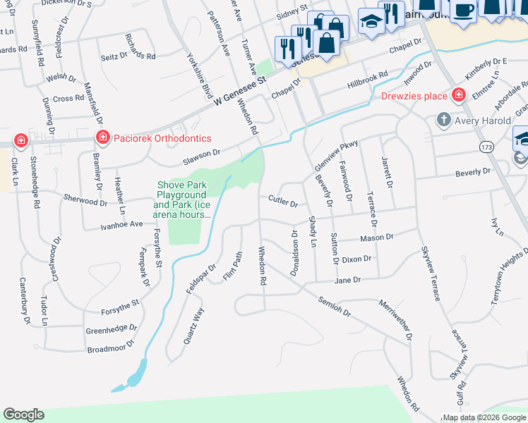 map of restaurants, bars, coffee shops, grocery stores, and more near 113 Simmons Terrace in Syracuse