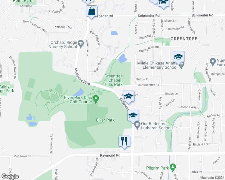 map of restaurants, bars, coffee shops, grocery stores, and more near 1256-1298 McKenna Boulevard in Madison