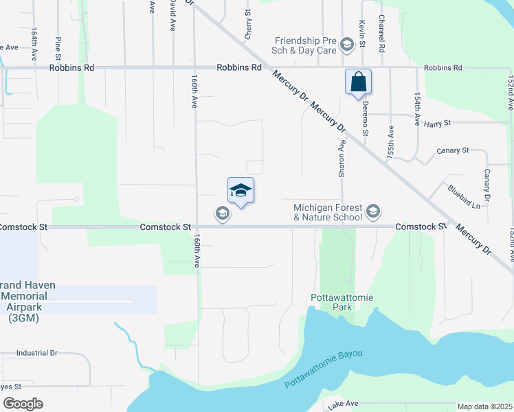 map of restaurants, bars, coffee shops, grocery stores, and more near 15849 Comstock Street in Grand Haven