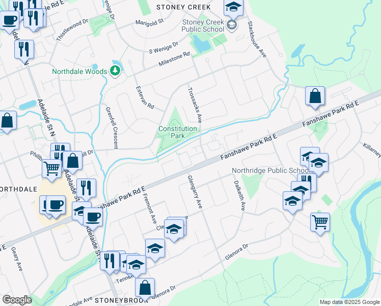 map of restaurants, bars, coffee shops, grocery stores, and more near in London