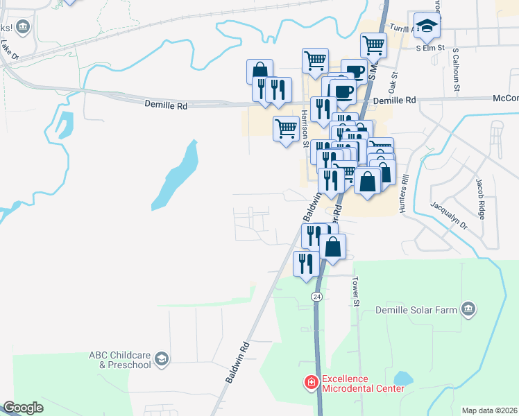 map of restaurants, bars, coffee shops, grocery stores, and more near 944 Baldwin Road in Lapeer