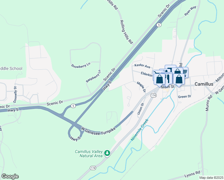 map of restaurants, bars, coffee shops, grocery stores, and more near 168 Maple Drive in Camillus