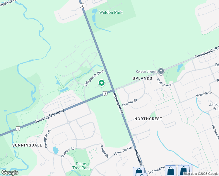 map of restaurants, bars, coffee shops, grocery stores, and more near 2175 Richmond Street in London