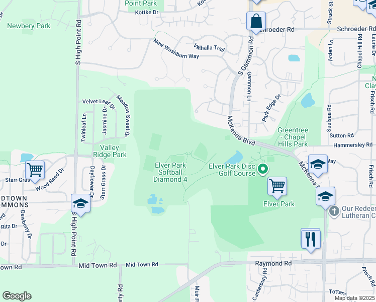 map of restaurants, bars, coffee shops, grocery stores, and more near 1222 McKenna Boulevard in Madison