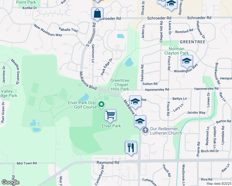 map of restaurants, bars, coffee shops, grocery stores, and more near 1256 McKenna Boulevard in Madison