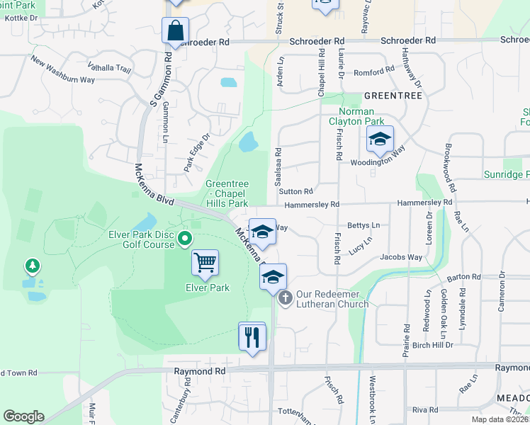 map of restaurants, bars, coffee shops, grocery stores, and more near 6733 Jacobs Way in Madison