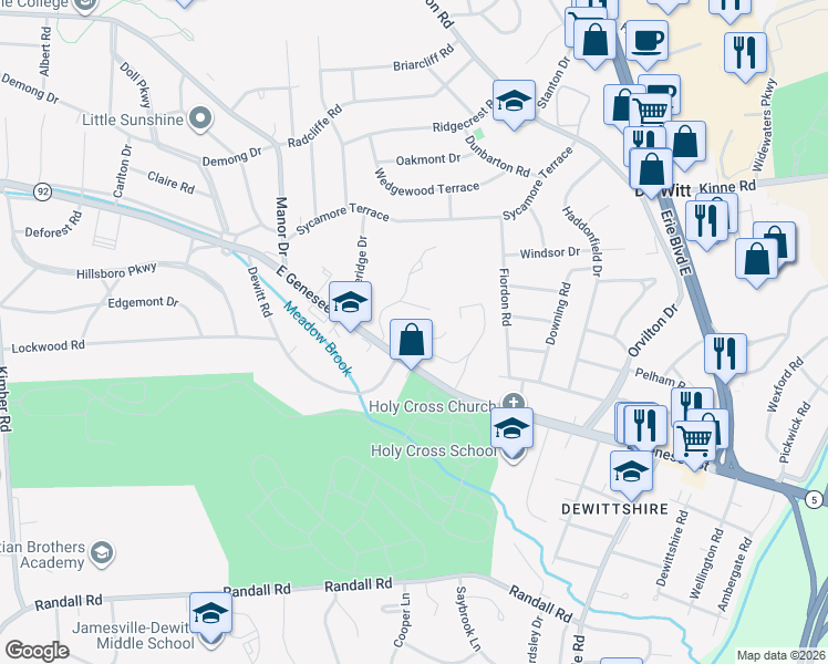 map of restaurants, bars, coffee shops, grocery stores, and more near 4004 East Genesee Street in Syracuse