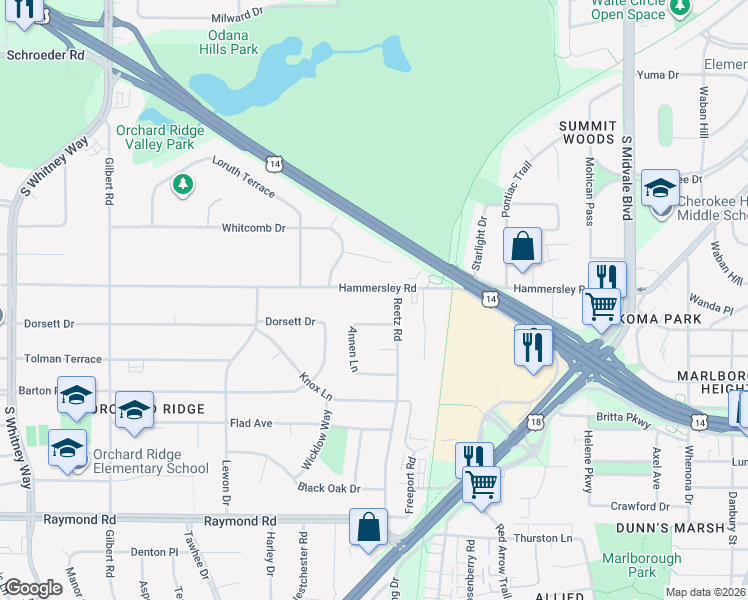 map of restaurants, bars, coffee shops, grocery stores, and more near 4906 Paul Avenue in Madison