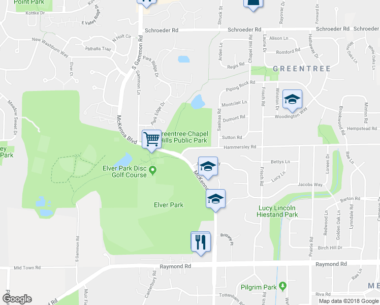 map of restaurants, bars, coffee shops, grocery stores, and more near 1313 McKenna Boulevard in Madison