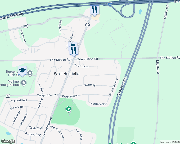 map of restaurants, bars, coffee shops, grocery stores, and more near 306 Alverstone Way in West Henrietta