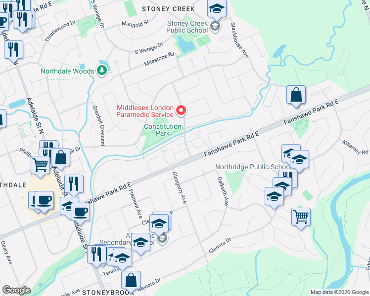 map of restaurants, bars, coffee shops, grocery stores, and more near 1535 Trossacks Avenue in London