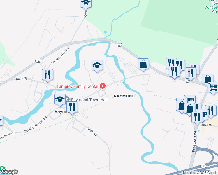 map of restaurants, bars, coffee shops, grocery stores, and more near 41 Epping Street in Raymond