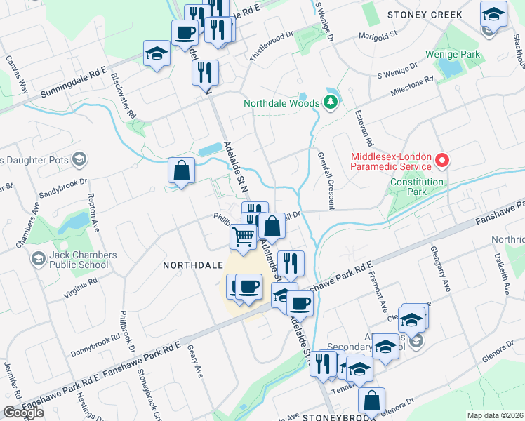 map of restaurants, bars, coffee shops, grocery stores, and more near in London