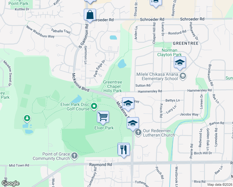 map of restaurants, bars, coffee shops, grocery stores, and more near 6649 Schroeder Road in Madison