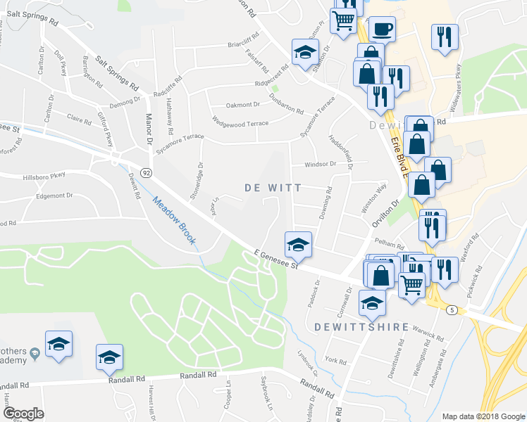 map of restaurants, bars, coffee shops, grocery stores, and more near 4015 East Genesee Street in Syracuse