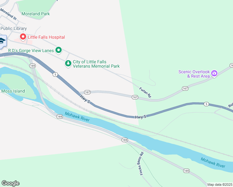 map of restaurants, bars, coffee shops, grocery stores, and more near New York 167 in Little Falls