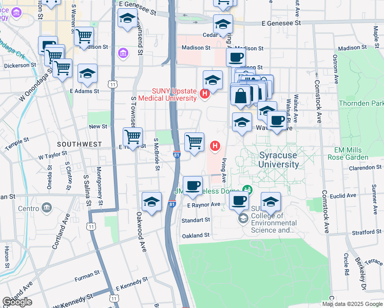 map of restaurants, bars, coffee shops, grocery stores, and more near 352 Renwick Avenue in Syracuse