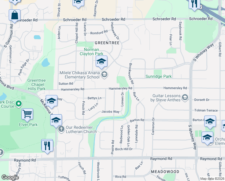 map of restaurants, bars, coffee shops, grocery stores, and more near 6204 Hammersley Road in Madison