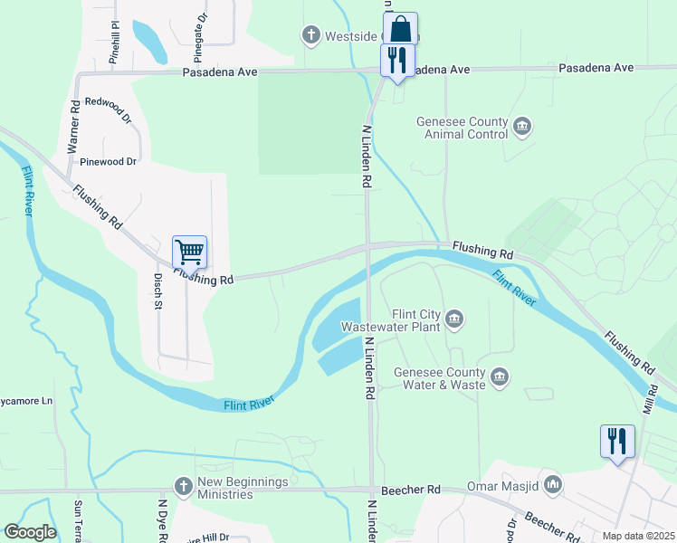 map of restaurants, bars, coffee shops, grocery stores, and more near 5035 Flushing Road in Flushing