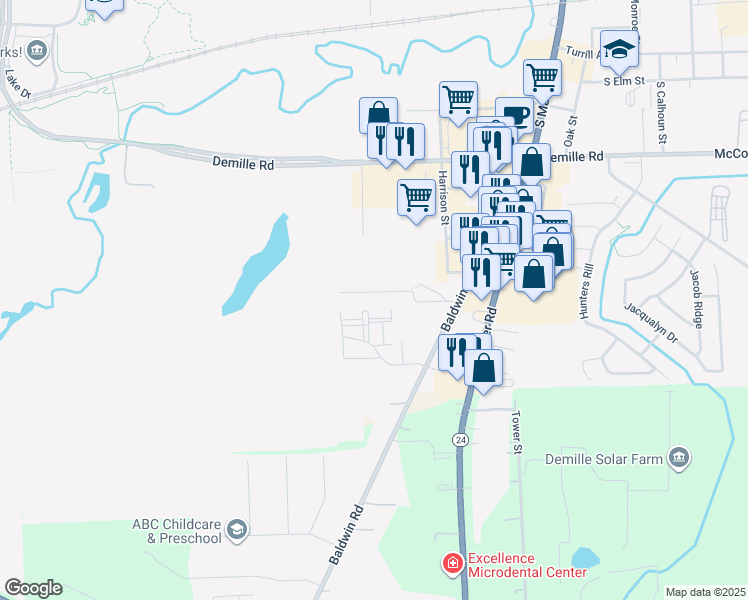 map of restaurants, bars, coffee shops, grocery stores, and more near 1844 Raleigh Avenue in Lapeer