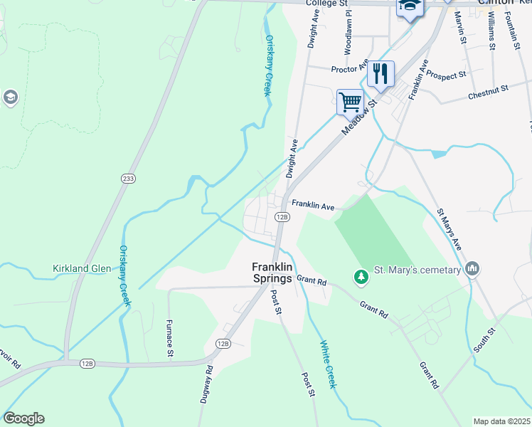 map of restaurants, bars, coffee shops, grocery stores, and more near 3699 New York 12B in Clinton