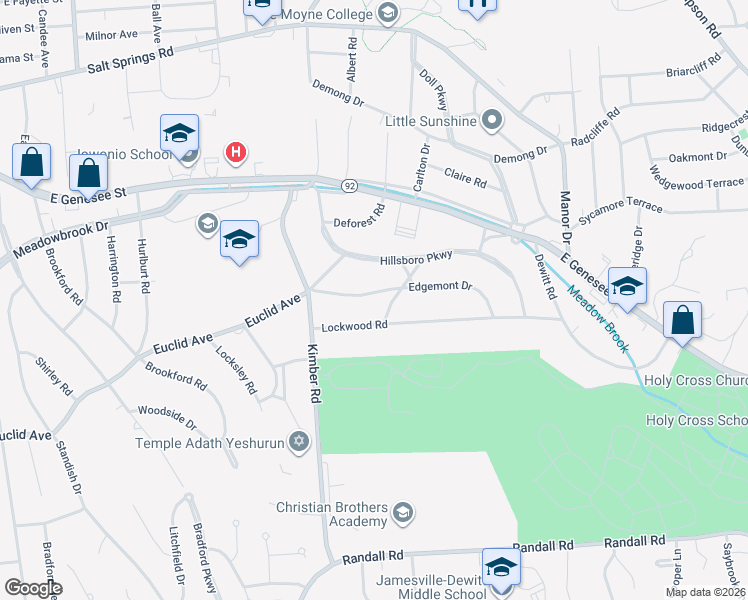 map of restaurants, bars, coffee shops, grocery stores, and more near 121 Edgemont Drive in Syracuse