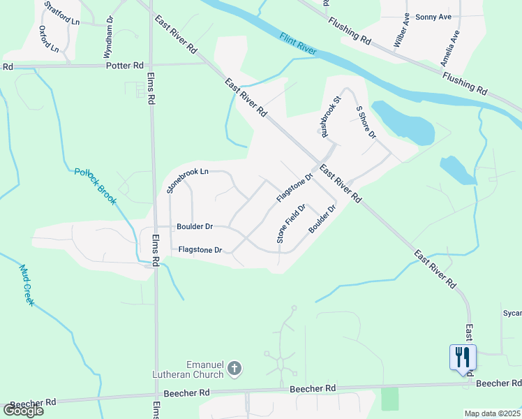map of restaurants, bars, coffee shops, grocery stores, and more near 2368 Stepping Stone Pass in Flushing