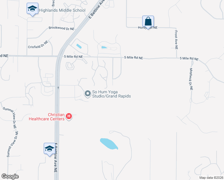 map of restaurants, bars, coffee shops, grocery stores, and more near 4235 Summerwind Avenue Northeast in Grand Rapids