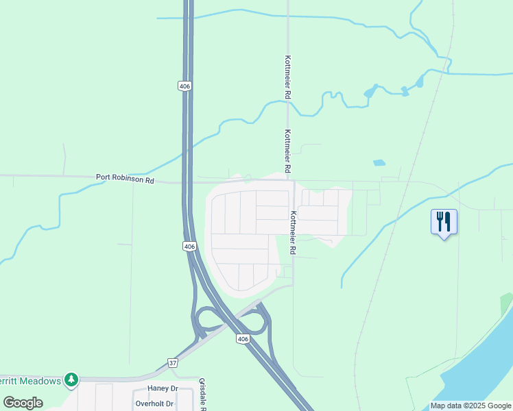 map of restaurants, bars, coffee shops, grocery stores, and more near Seanesy Drive in Thorold